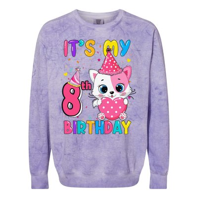 Its My 8th Birthday Funny Cat Birthday 8 Year Old Gift Colorblast Crewneck Sweatshirt