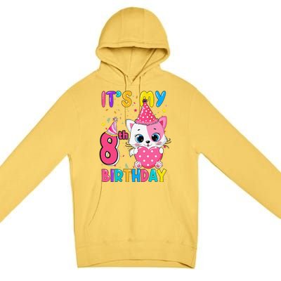 Its My 8th Birthday Funny Cat Birthday 8 Year Old Gift Premium Pullover Hoodie