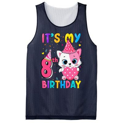 Its My 8th Birthday Funny Cat Birthday 8 Year Old Gift Mesh Reversible Basketball Jersey Tank