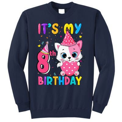 Its My 8th Birthday Funny Cat Birthday 8 Year Old Gift Tall Sweatshirt