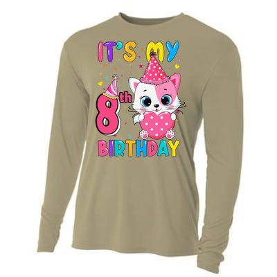 Its My 8th Birthday Funny Cat Birthday 8 Year Old Gift Cooling Performance Long Sleeve Crew