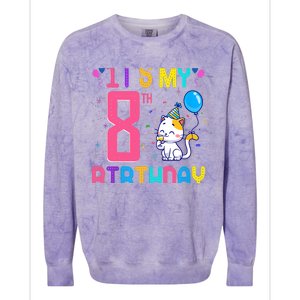 It's My 8th Birthday Cat Birthday 8 Yr Old Outfit Colorblast Crewneck Sweatshirt