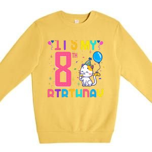 It's My 8th Birthday Cat Birthday 8 Yr Old Outfit Premium Crewneck Sweatshirt