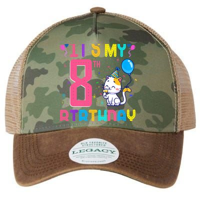 It's My 8th Birthday Cat Birthday 8 Yr Old Outfit Legacy Tie Dye Trucker Hat