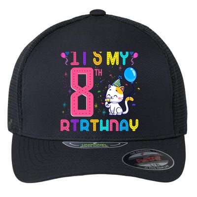 It's My 8th Birthday Cat Birthday 8 Yr Old Outfit Flexfit Unipanel Trucker Cap