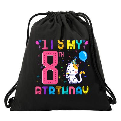 It's My 8th Birthday Cat Birthday 8 Yr Old Outfit Drawstring Bag