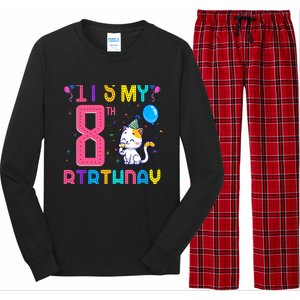 It's My 8th Birthday Cat Birthday 8 Yr Old Outfit Long Sleeve Pajama Set