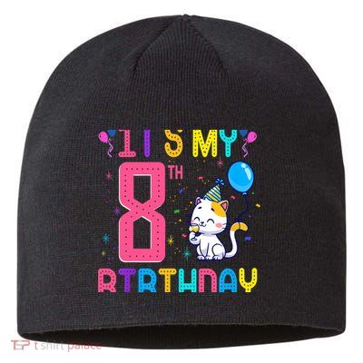 It's My 8th Birthday Cat Birthday 8 Yr Old Outfit Sustainable Beanie