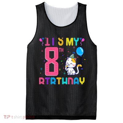 It's My 8th Birthday Cat Birthday 8 Yr Old Outfit Mesh Reversible Basketball Jersey Tank