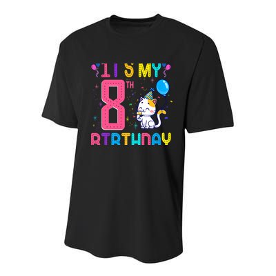 It's My 8th Birthday Cat Birthday 8 Yr Old Outfit Youth Performance Sprint T-Shirt