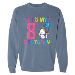 It's My 8th Birthday Cat Birthday 8 Yr Old Outfit Garment-Dyed Sweatshirt