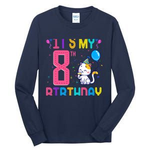 It's My 8th Birthday Cat Birthday 8 Yr Old Outfit Tall Long Sleeve T-Shirt