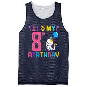 It's My 8th Birthday Cat Birthday 8 Yr Old Outfit Mesh Reversible Basketball Jersey Tank