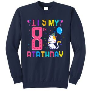 It's My 8th Birthday Cat Birthday 8 Yr Old Outfit Tall Sweatshirt