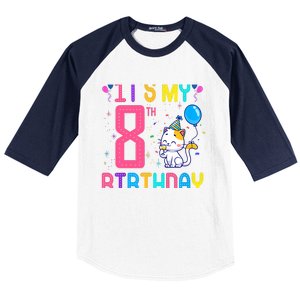 It's My 8th Birthday Cat Birthday 8 Yr Old Outfit Baseball Sleeve Shirt