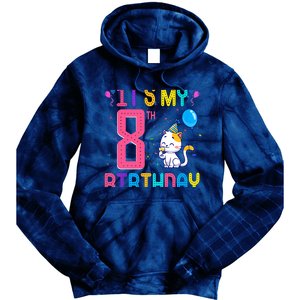 It's My 8th Birthday Cat Birthday 8 Yr Old Outfit Tie Dye Hoodie