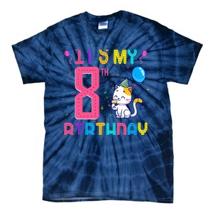 It's My 8th Birthday Cat Birthday 8 Yr Old Outfit Tie-Dye T-Shirt