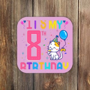 It's My 8th Birthday Cat Birthday 8 Yr Old Outfit Coaster