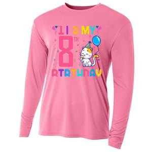 It's My 8th Birthday Cat Birthday 8 Yr Old Outfit Cooling Performance Long Sleeve Crew