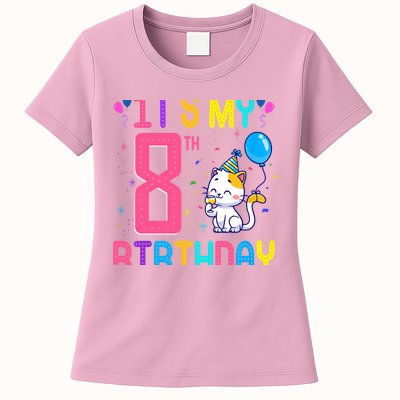 It's My 8th Birthday Cat Birthday 8 Yr Old Outfit Womens T-Shirt