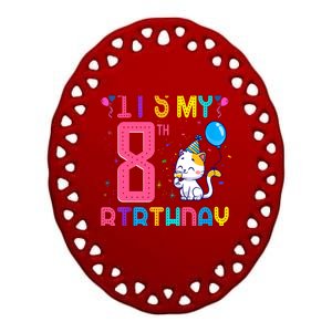 It's My 8th Birthday Cat Birthday 8 Yr Old Outfit Ceramic Oval Ornament