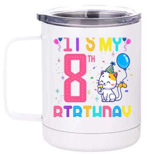 It's My 8th Birthday Cat Birthday 8 Yr Old Outfit 12 oz Stainless Steel Tumbler Cup