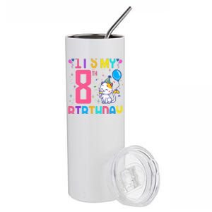 It's My 8th Birthday Cat Birthday 8 Yr Old Outfit Stainless Steel Tumbler