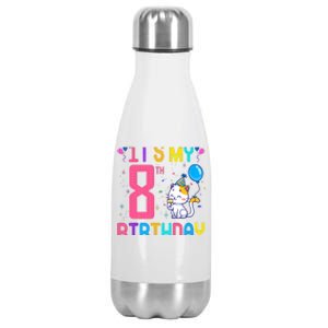 It's My 8th Birthday Cat Birthday 8 Yr Old Outfit Stainless Steel Insulated Water Bottle