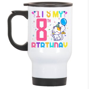 It's My 8th Birthday Cat Birthday 8 Yr Old Outfit Stainless Steel Travel Mug