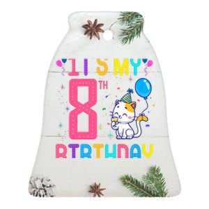 It's My 8th Birthday Cat Birthday 8 Yr Old Outfit Ceramic Bell Ornament