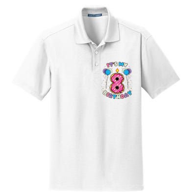 Its My 8th Birthday Donut Birthday Dry Zone Grid Polo