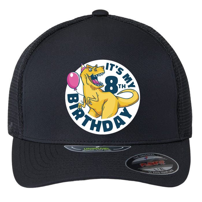 It's My 8th Birthday Dinosaur Flexfit Unipanel Trucker Cap