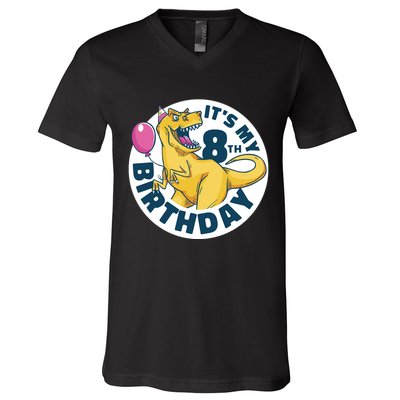 It's My 8th Birthday Dinosaur V-Neck T-Shirt