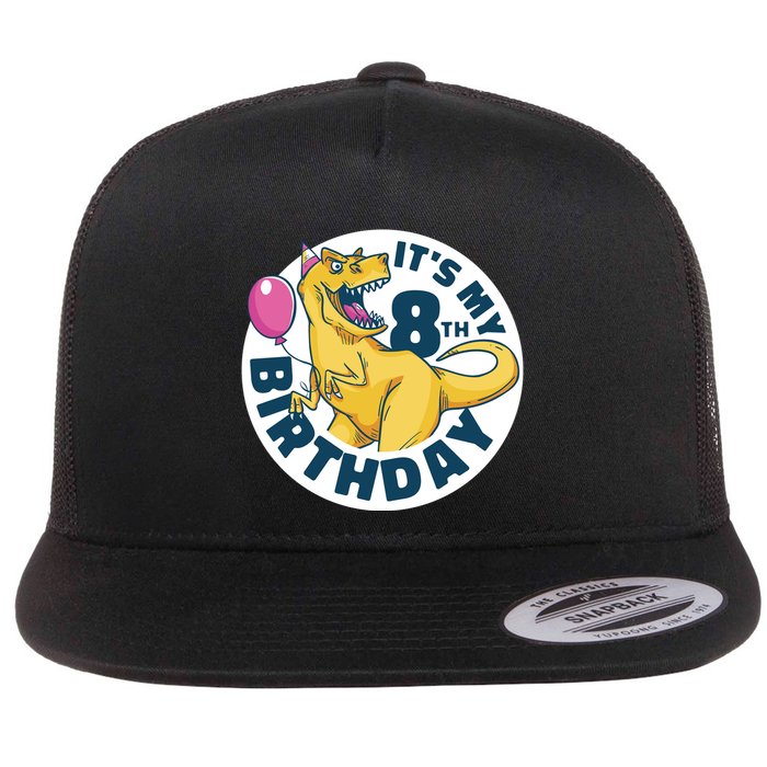 It's My 8th Birthday Dinosaur Flat Bill Trucker Hat
