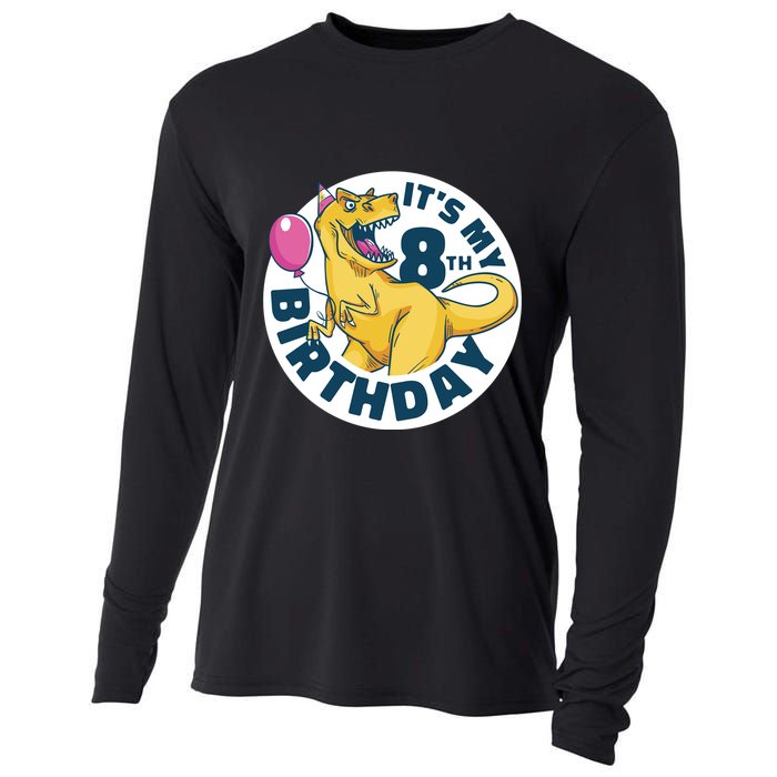 It's My 8th Birthday Dinosaur Cooling Performance Long Sleeve Crew