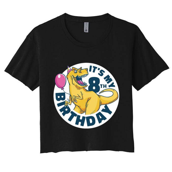 It's My 8th Birthday Dinosaur Women's Crop Top Tee
