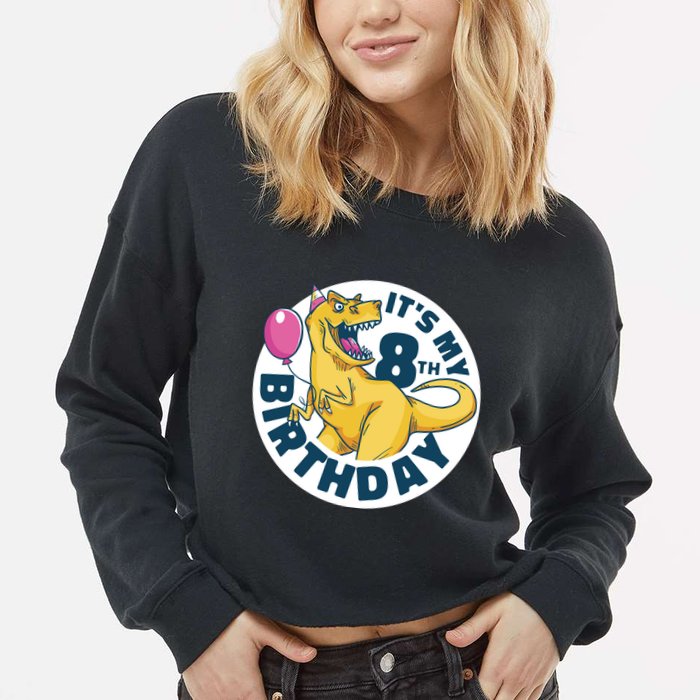 It's My 8th Birthday Dinosaur Cropped Pullover Crew