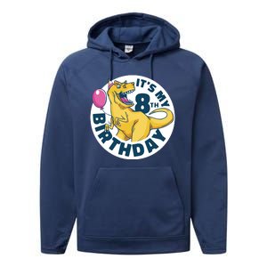 It's My 8th Birthday Dinosaur Performance Fleece Hoodie