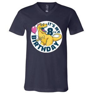 It's My 8th Birthday Dinosaur V-Neck T-Shirt