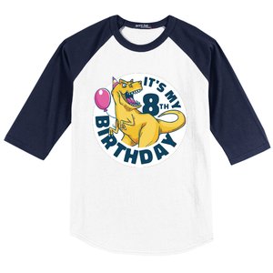 It's My 8th Birthday Dinosaur Baseball Sleeve Shirt