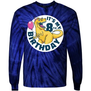 It's My 8th Birthday Dinosaur Tie-Dye Long Sleeve Shirt