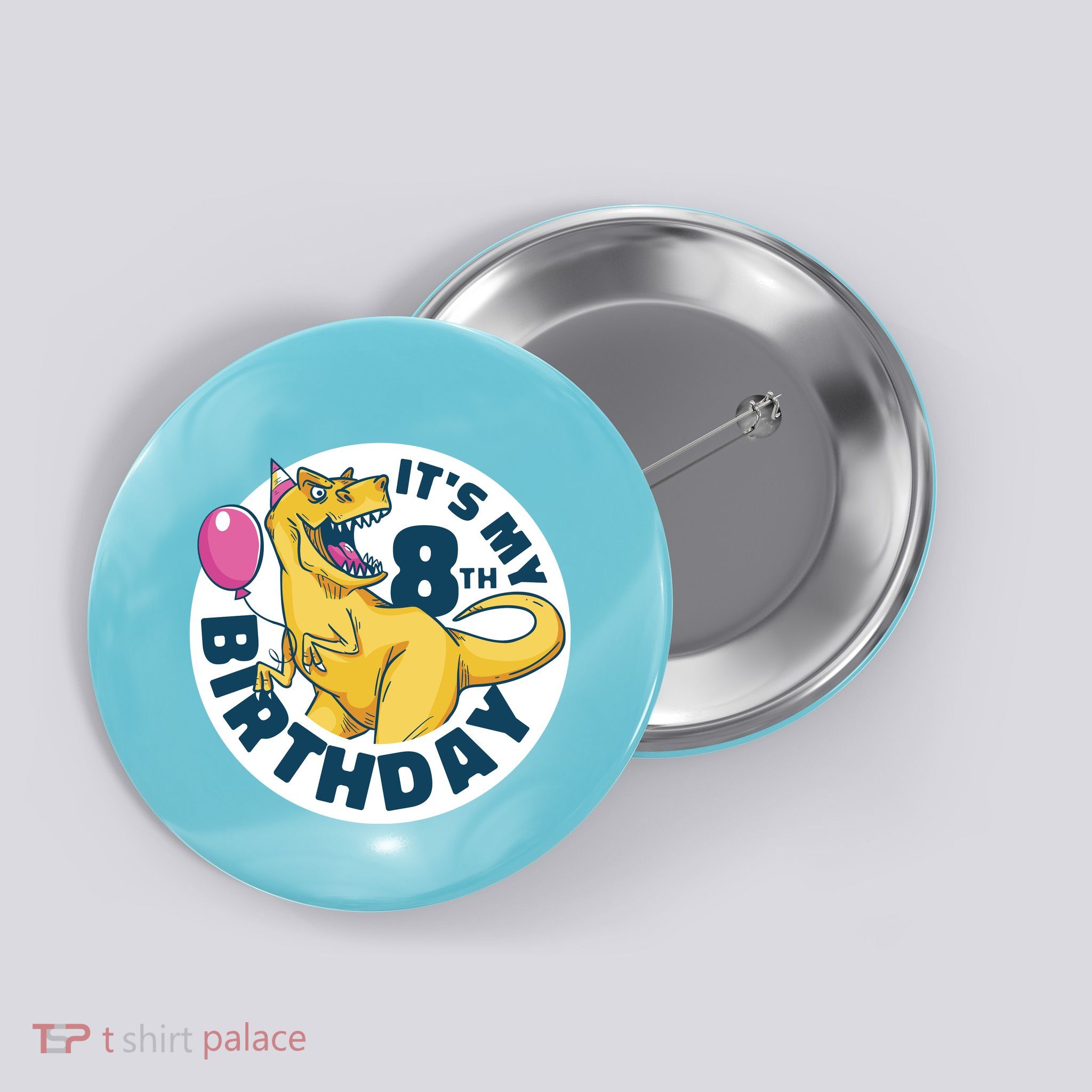 It's My 8th Birthday Dinosaur Button