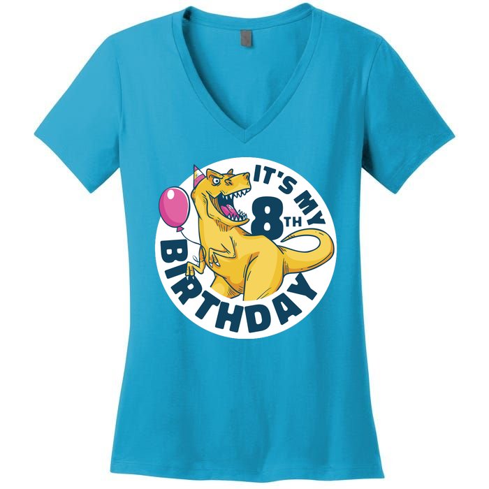 It's My 8th Birthday Dinosaur Women's V-Neck T-Shirt