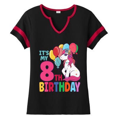 Its My 8th Birthday Unicorn Birthday Ladies Halftime Notch Neck Tee