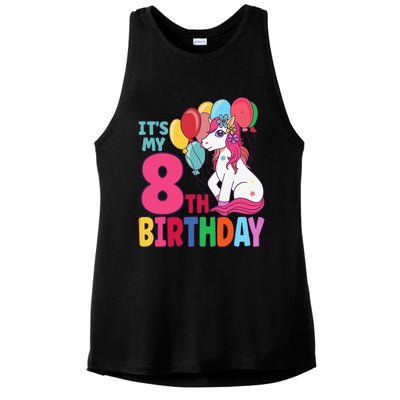 Its My 8th Birthday Unicorn Birthday Ladies PosiCharge Tri-Blend Wicking Tank