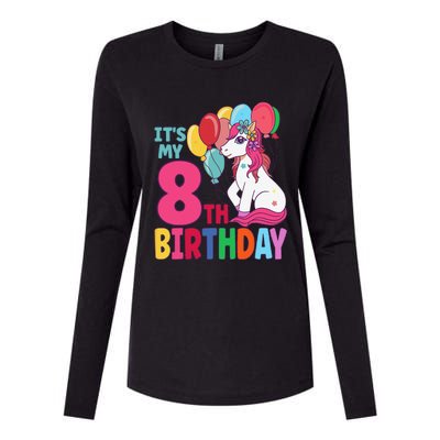 Its My 8th Birthday Unicorn Birthday Womens Cotton Relaxed Long Sleeve T-Shirt