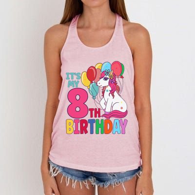 Its My 8th Birthday Unicorn Birthday Women's Knotted Racerback Tank