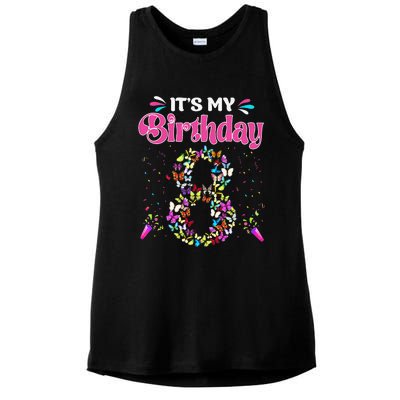 Its My 8th Birthday Butterflies Happy 8 Yrs Old Ladies PosiCharge Tri-Blend Wicking Tank