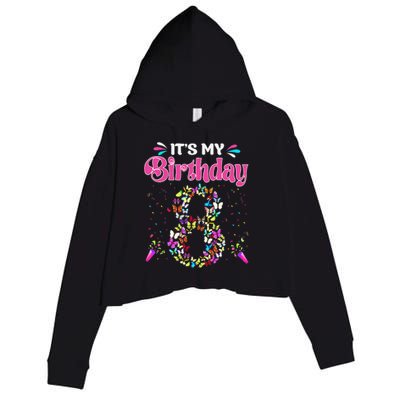 Its My 8th Birthday Butterflies Happy 8 Yrs Old Crop Fleece Hoodie