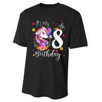 It's My 8th Birthday Gift Unicorn 8 Year Olds Performance Sprint T-Shirt